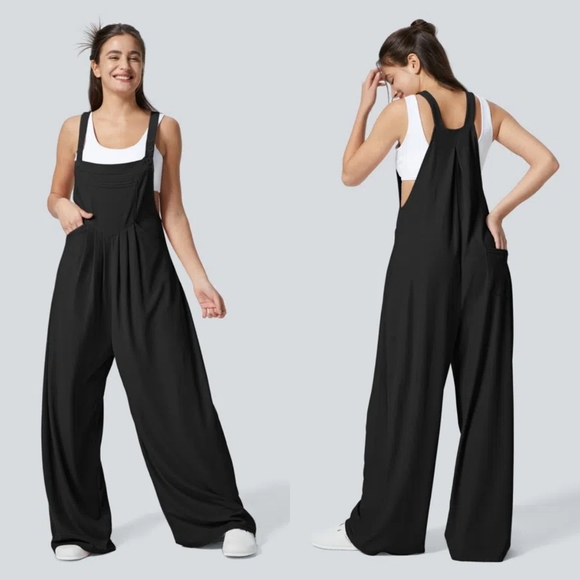 HALARA Pants - HALARA Pockets Waffle Casual Black Overalls M.